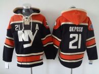 New York Islanders -21 Kyle Okposo Dark Blue Sawyer Hooded Sweatshirt Stitched NHL Jersey