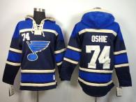 St Louis Blues -74 T J Oshie Navy Blue Sawyer Hooded Sweatshirt Stitched NHL Jersey