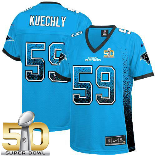 Nike Carolina Panthers #59 Luke Kuechly Blue Alternate Super Bowl 50 Womens Stitched NFL Elite Drift