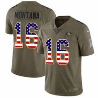 Nike 49ers -16 Joe Montana Olive USA Flag Stitched NFL Limited 2017 Salute To Service Jersey