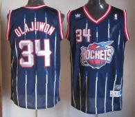 Houston Rockets -34 Hakeem Olajuwon Navy Throwback Stitched NBA Jersey