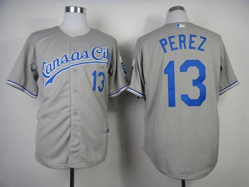 Kansas City Royals -13 Salvador Perez Grey Cool Base Stitched MLB Jersey