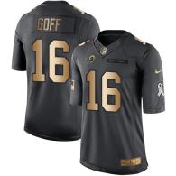 Nike Rams -16 Jared Goff Black Stitched NFL Limited Gold Salute To Service Jersey