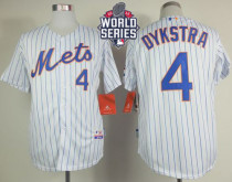 New York Mets -4 Lenny Dykstra White Blue Strip Home Cool Base W 2015 World Series Patch Stitched ML