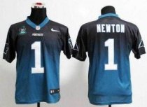 Nike Panthers -1 Cam Newton Black-Blue With 20TH Season Patch Stitched Fadeaway Fashion Jersey