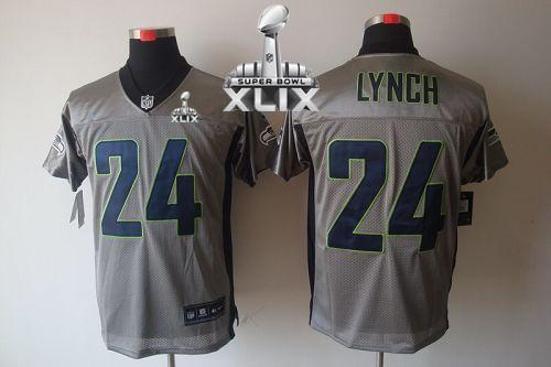 Nike Seattle Seahawks #24 Marshawn Lynch Grey Shadow Super Bowl XLIX Men‘s Stitched NFL Elite Jersey