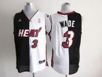 Miami Heat -3 Dwyane Wade Black White Split Fashion Stitched NBA Jersey
