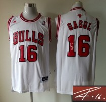Autographed Revolution 30 Chicago Bulls -16 Pau Gasol White Stitched NBA Jersey