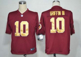 Nike Redskins -10 Robert Griffin III Burgundy Red Gold No Alternate Stitched NFL Game Jersey