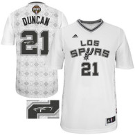 Autographed NBA San Antonio Spurs -21 Tim Duncan White New Latin Nights Stitched Jersey