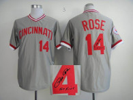 MLB Cincinnati Reds -14 Pete Rose Stitched Grey Autographed Jersey