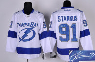 Autographed Tampa Bay Lightning -91 Steven Stamkos White New Road Stitched NHL Jersey