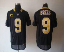 Nike Saints -9 Drew Brees Black Team Color With C Patch Stitched NFL Elite Jersey