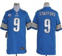Nike Lions -9 Matthew Stafford Blue Team Color With C Patch Stitched NFL Game Jersey