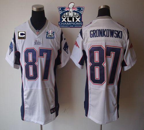 Nike New England Patriots -87 Rob Gronkowski White With C Patch Super Bowl XLIX Champions Patch Mens