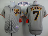 San Francisco Giants #7 Gregor Blanco Grey Road 2 Cool Base W 2014 World Series Patch Stitched MLB J