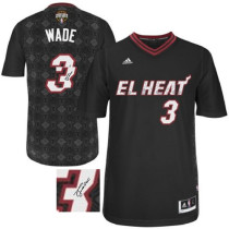Autographed NBA Miami Heat -3 Dwyane Wade Black Swingman Stitched Black Jersey