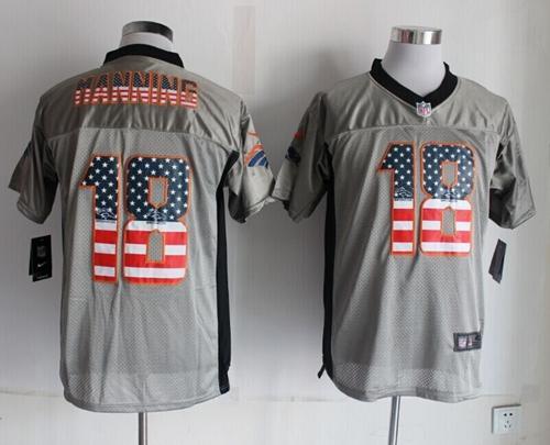 Nike Denver Broncos #18 Peyton Manning Grey Men's Stitched NFL Elite USA Flag Fashion Jersey