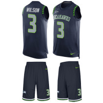 Seahawks -3 Russell Wilson Steel Blue Team Color Stitched NFL Limited Tank Top Suit Jersey
