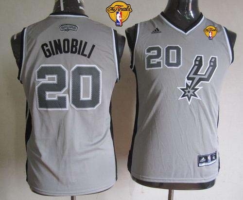 San Antonio Spurs #20 Manu Ginobili Grey With Finals Patch Youth Stitched NBA Jersey