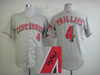 MLB Cincinnati Reds -4 Brandon Phillips Stitched Grey Autographed Jersey