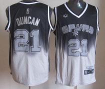 San Antonio Spurs -21 Tim Duncan Black Grey Fadeaway Fashion Stitched NBA Jersey