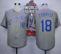Kansas City Royals -18 Ben Zobrist Grey Cool Base W 2015 World Series Patch Stitched MLB Jersey