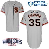 San Francisco Giants #35 Brandon Crawford Grey Road 2 Cool Base W 2014 World Series Patch Stitched M