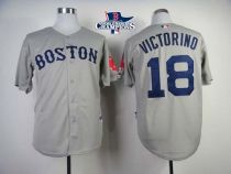 Boston Red Sox #18 Shane Victorino Grey Cool Base 2013 World Series Champions Patch Stitched MLB Jer