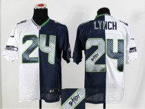 Nike NFL Seattle Seahawks #24 Marshawn Lynch Elite White Blue Two Tone Stitched Autographed Jersey