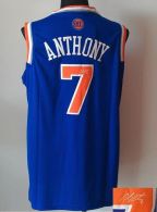 Revolution 30 Autographed New York Knicks -7 Carmelo Anthony Blue Stitched NBA Jersey