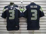 Nike Seattle Seahawks #3 Russell Wilson Steel Blue Team Color With C Patch Super Bowl XLIX Men‘s Sti