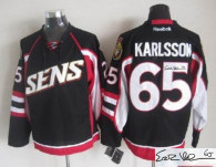 Autographed Ottawa Senators -65 Erik Karlsson Black Throwback Stitched NHL Jersey