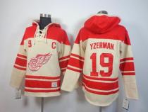 Detroit Red Wings -19 Steve Yzerman Cream Sawyer Hooded Sweatshirt Stitched NHL Jersey