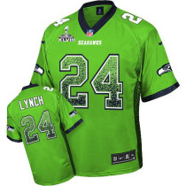 Seattle Seahawks Super Bowl XLVIII #24 Men's Marshawn Lynch Elite Green Drift Fashion Jersey
