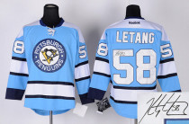Autographed Pittsburgh Penguins -58 Kris Letang Stitched Blue NHL Jersey