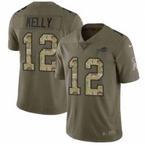Nike Bills -12 Jim Kelly Olive Camo Stitched NFL Limited 2017 Salute To Service Jersey