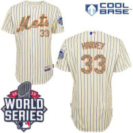 New York Mets -33 Matt Harvey Cream Blue Strip  USMC Cool Base W 2015 World Series Patch Stitched ML