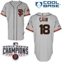 San Francisco Giants #18 Matt Cain Grey Cool Base Road 2 W 2014 World Series Champions Patch Stitche