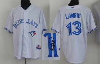 MLB Toronto Blue Jays #13 Brett Lawrie Stitched White Cool Base Autographed Jersey