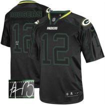 Nike Green Bay Packers #12 Aaron Rodgers Lights Out Black Men's Stitched NFL Elite Autographed Jerse