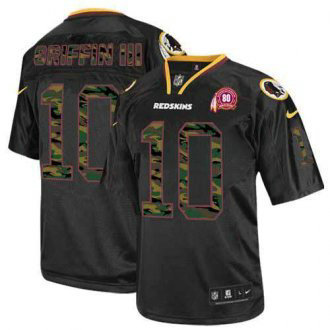 Nike Redskins -10 Robert Griffin III Black With 80TH Patch Stitched NFL Elite Camo Fashion Jersey