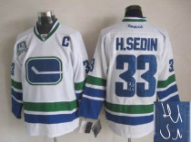 Autographed Vancouver Canucks -33 Henrik Sedin Stitched White Stitched NHL Jersey