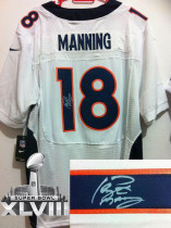 Nike Denver Broncos #18 Peyton Manning White Super Bowl XLVIII Men's Stitched NFL Elite Autographed