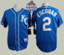 Kansas City Royals -2 Alcides Escobar Blue Alternate 2 Cool Base W 2015 World Series Patch Stitched