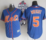 New York Mets -5 David Wright Blue Alternate Home New Cool Base W 2015 World Series Patch Stitched M