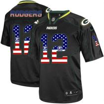 Nike Green Bay Packers #12 Aaron Rodgers Black Men's Stitched NFL Elite USA Flag Fashion Jersey
