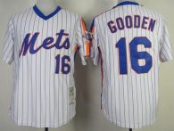 Mitchell and Ness New York Mets -16 Dwight Gooden Stitched White Blue Strip Throwback MLB Jersey