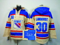 Autographed New York Rangers -30 Henrik Lundqvist Cream Sawyer Hooded Sweatshirt Stitched NHL Jersey