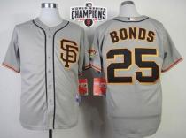 San Francisco Giants #25 Barry Bonds Grey Road 2 Cool Base W 2014 World Series Champions Patch Stitc
